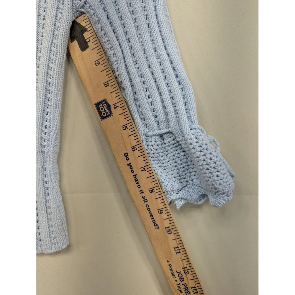 Retango Knit Sweater Blue Medium Drawstring Tie Bell Sleeve Cropped‎ Cotton